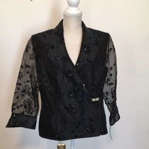 Dressy black blazer with sheer lacy sleeves, new with tag